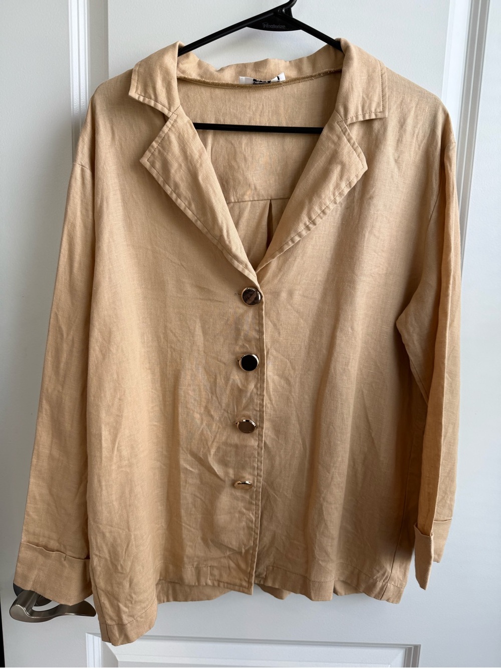 Dissh 100% Linen Lightweight Blazer Cuffed Sleeve Minimalist Preppy Small